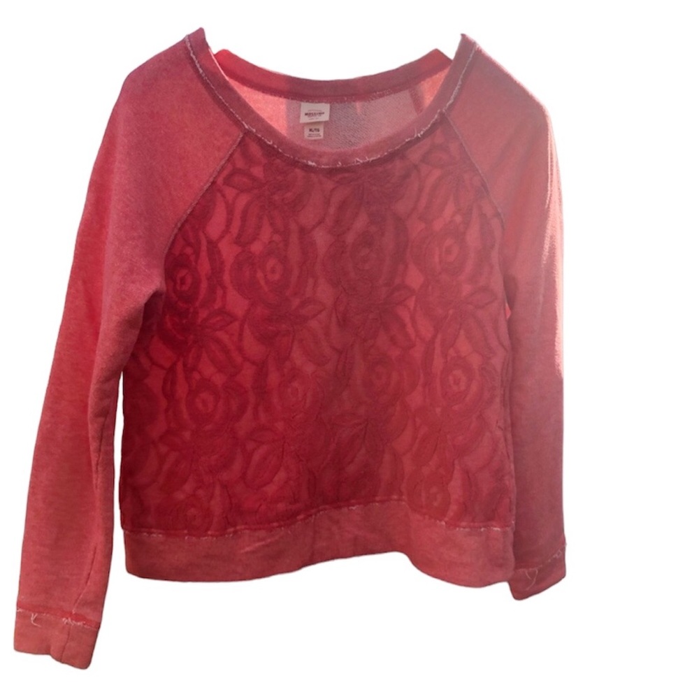 Mossimo Sweatshirt Top Distressed Lace Overlay Sweatshirt Coral Juniors